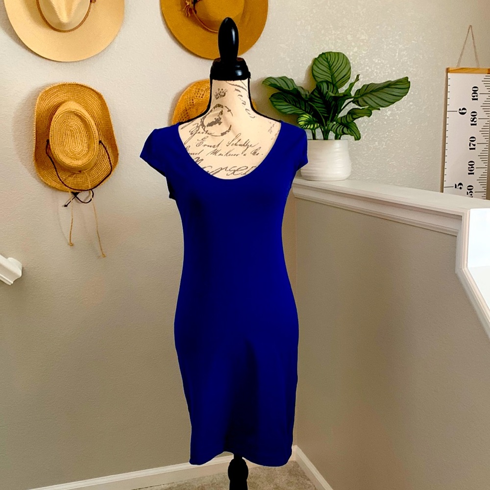 Royal blue T-shirt, dress, cap sleeves